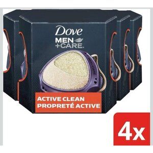 4 Dove Men+Care Active Clean 4pc Set Dual Shower Tool Bath Pouf Good Lather Skin